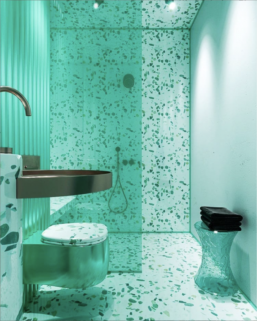 Monochromatic interior Design: Contemporary green bathroom