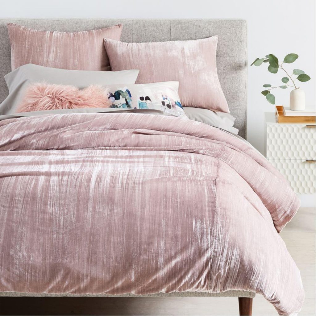 Crinkle Velvet Duvet Cover + Pillowcases from West Elm.