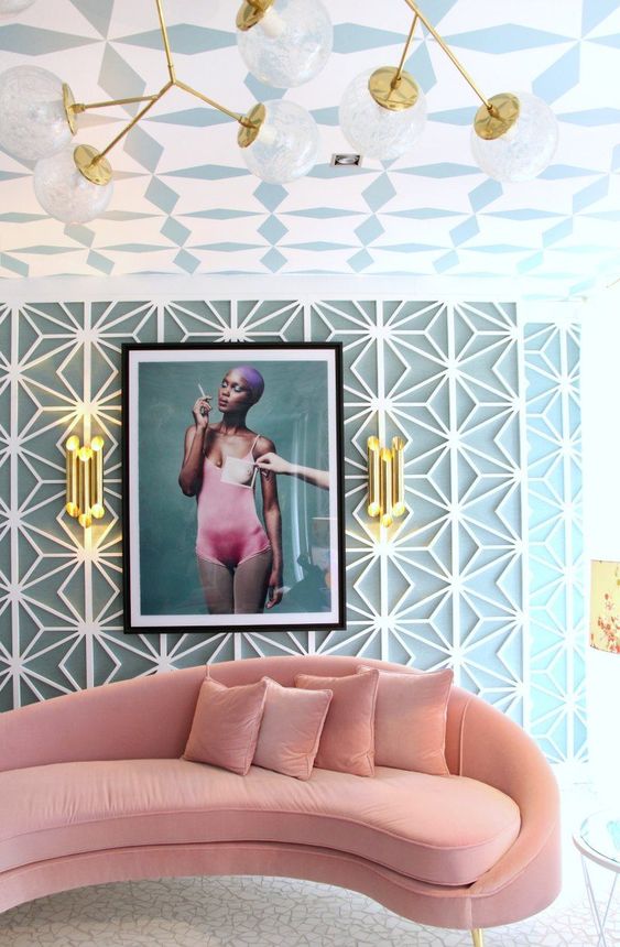 Seventies sStyle Pink and Blue Living Room